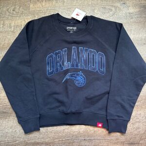 Orlando Magic Sportiqe Cozy Sweatshirt Small Black Blue Logo Raglan Crew NEW